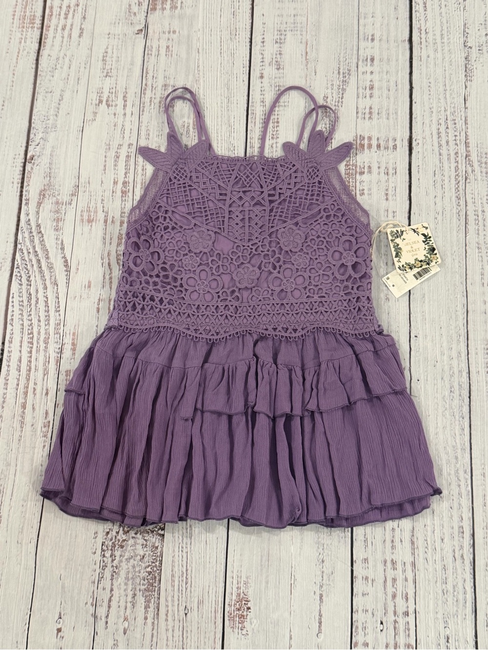 NWT Chelsea & Violet Sleeveless Square Neck Lace Tiered Peplum Tank Top Size XL